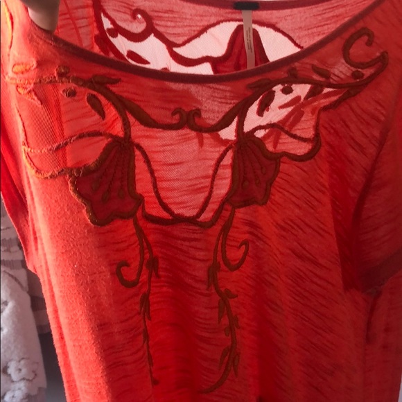 Orange free people shirt with sheer cutout detail - Picture 6 of 6